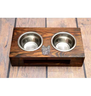 Briard, Berger de Brie - wooden stand with bowls for a dog, steel dog bowls, a gift for adopting a dog from the Art-Dog brand