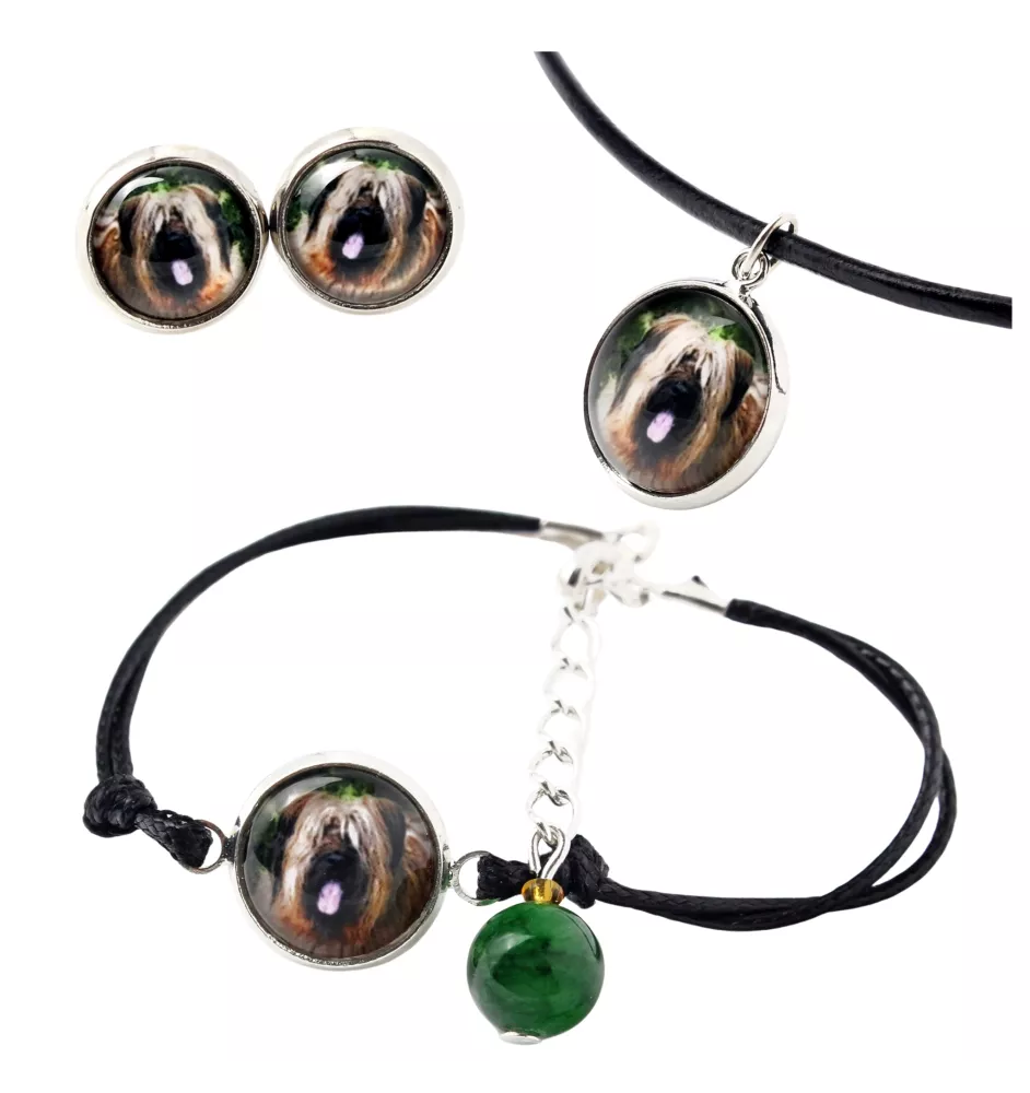 Berger de Brie, Briard - ensemble de bijoux dans une boîte, collier, boucles d'oreilles, bracelet, produits de la marque Art-Dog
