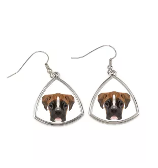 Boxer III - boucles d'oreilles avec une photo et un motif de chien géométrique Art-Dog