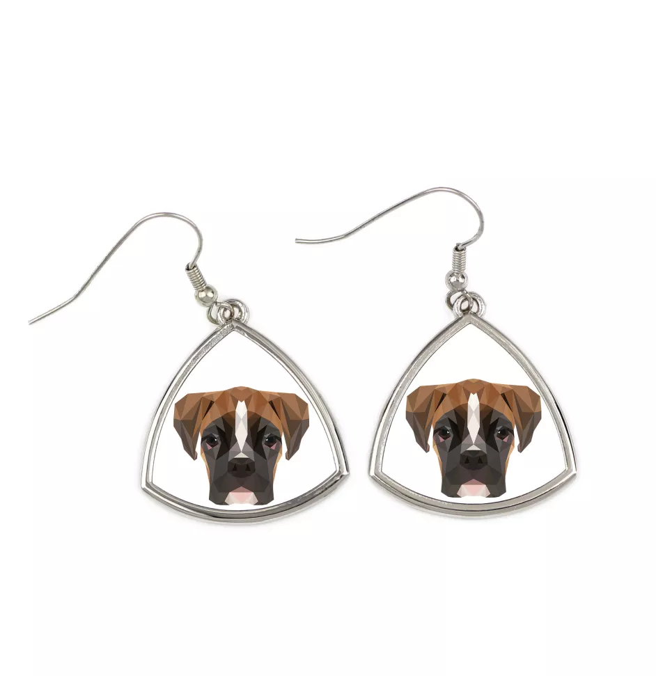 Boxer, German Boxer III - earrings with a picture and the inscription geometric dog Art-Dog