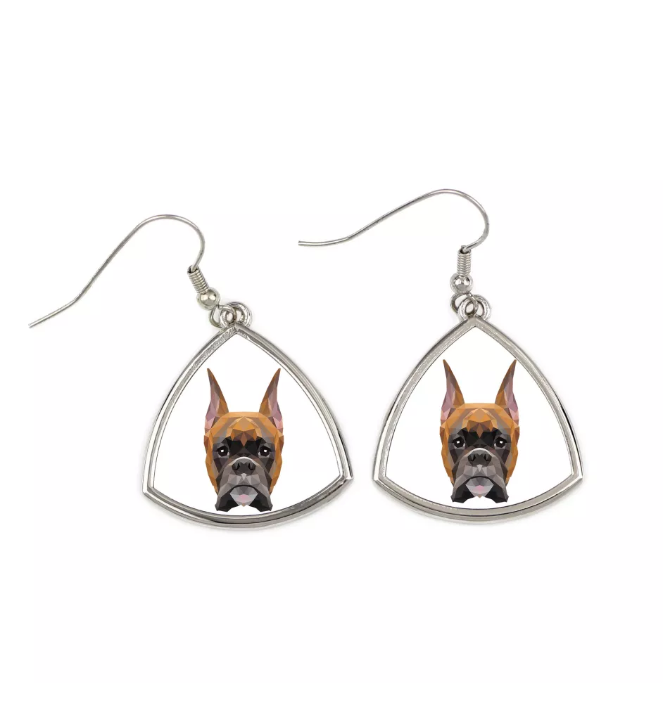 Boxer I - boucles d'oreilles avec une photo et un motif de chien géométrique Art-Dog