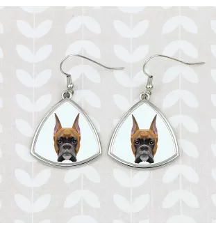 Boxer I - boucles d'oreilles avec une photo et un motif de chien géométrique Art-Dog
