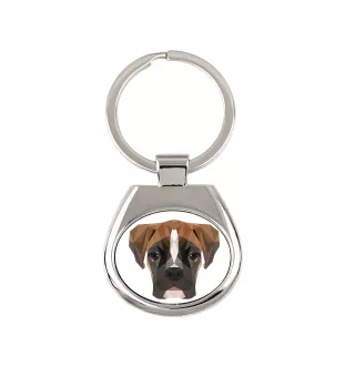 Boxer, German Boxer III - geometric keychain with a photo and the inscription Art-Dog