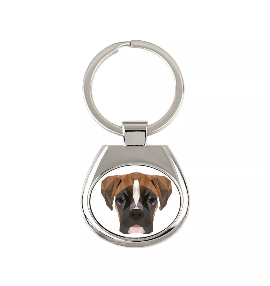Boxer, Deutscher Boxer III - geometrischer Schlüsselanhänger mit Foto und Aufschrift Art-Dog