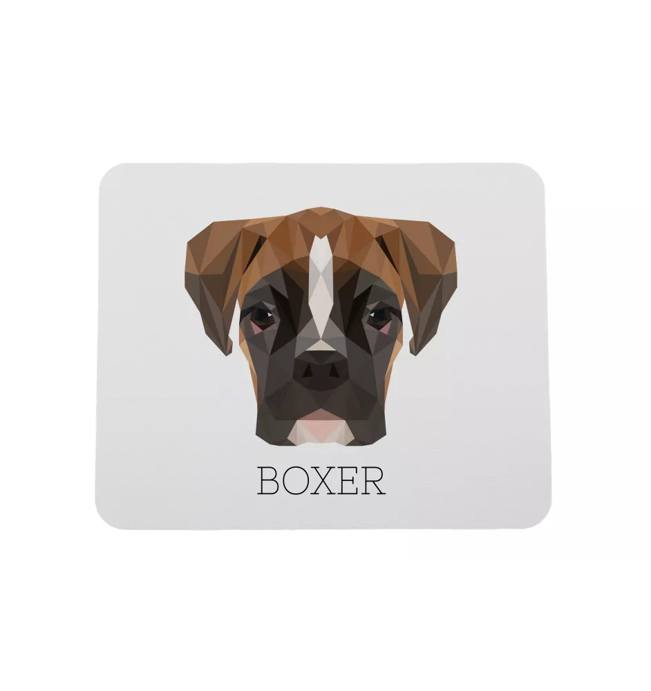 Boxer, Deutscher Boxer III - geometrisches Mauspad mit Bild und Aufschrift von Art-Dog