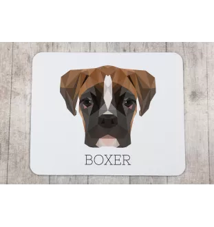 Boxer, Deutscher Boxer III - geometrisches Mauspad mit Bild und Aufschrift von Art-Dog