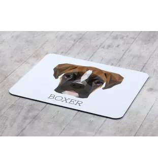 Boxer, Deutscher Boxer III - geometrisches Mauspad mit Bild und Aufschrift von Art-Dog