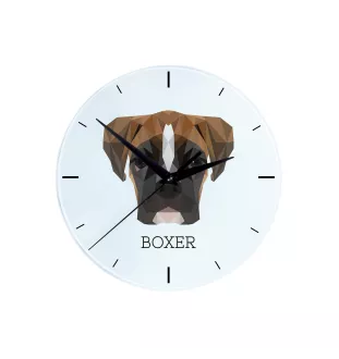 Boxer, Deutscher Boxer III - geometrische Wanduhr mit Bild und Aufschrift der Marke Art-Dog
