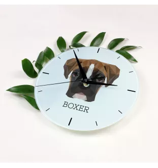 Boxer, Deutscher Boxer III - geometrische Wanduhr mit Bild und Aufschrift der Marke Art-Dog
