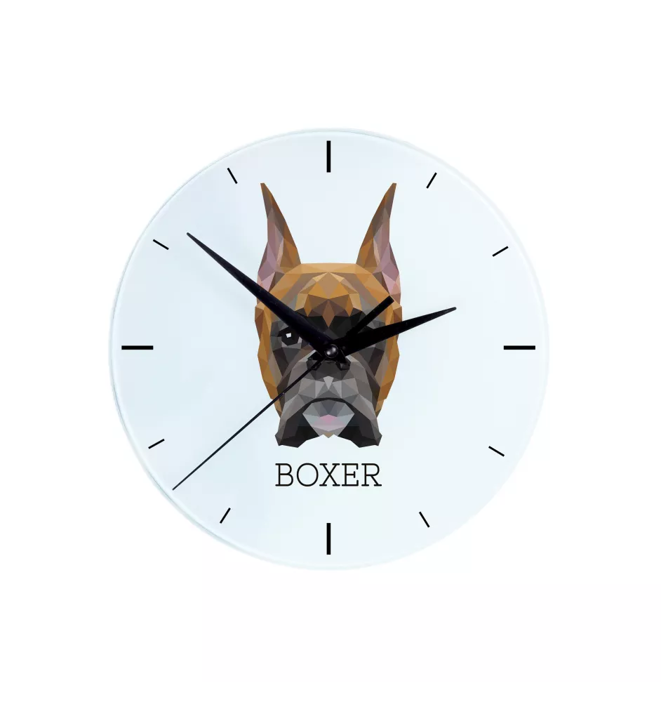 Boxer, Deutscher Boxer I - geometrische Wanduhr mit Bild und Aufschrift der Marke Art-Dog