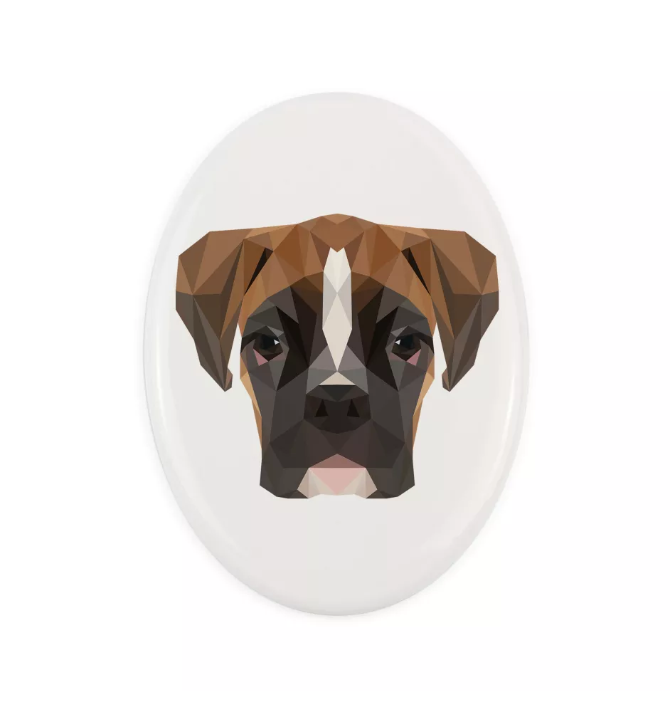 Boxer, Deutscher Boxer III - Fliese mit geometrischem Bild und Schriftzug der Marke Art-Dog