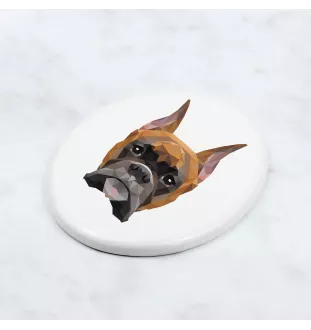 Boxer, Deutscher Boxer I - Fliese mit geometrischem Bild und Schriftzug der Marke Art-Dog