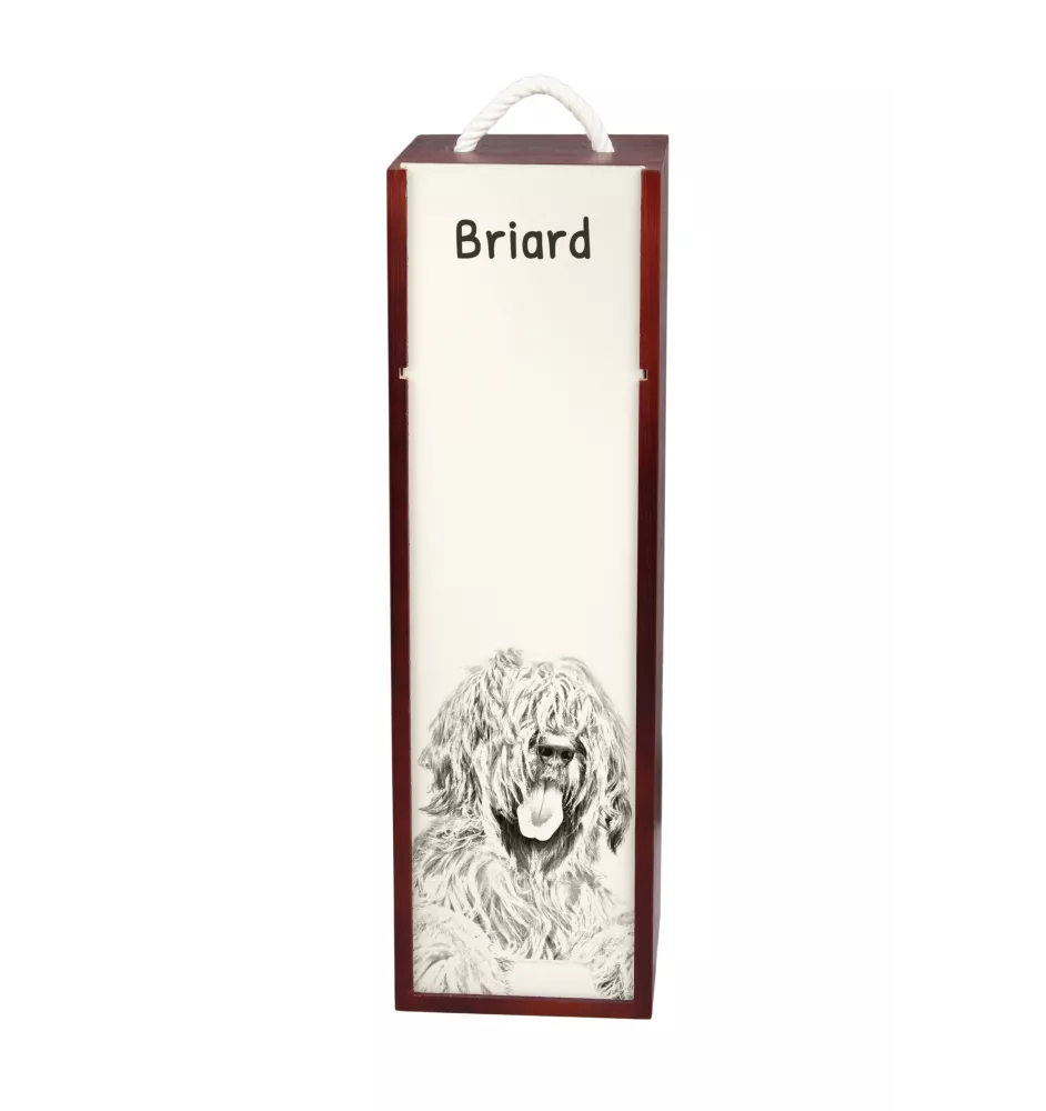 Berger de Brie, Briard - boîte à vin avec chien, boîte à alcool avec graphisme, boîte cadeau personnalisée de la marque Art-Dog