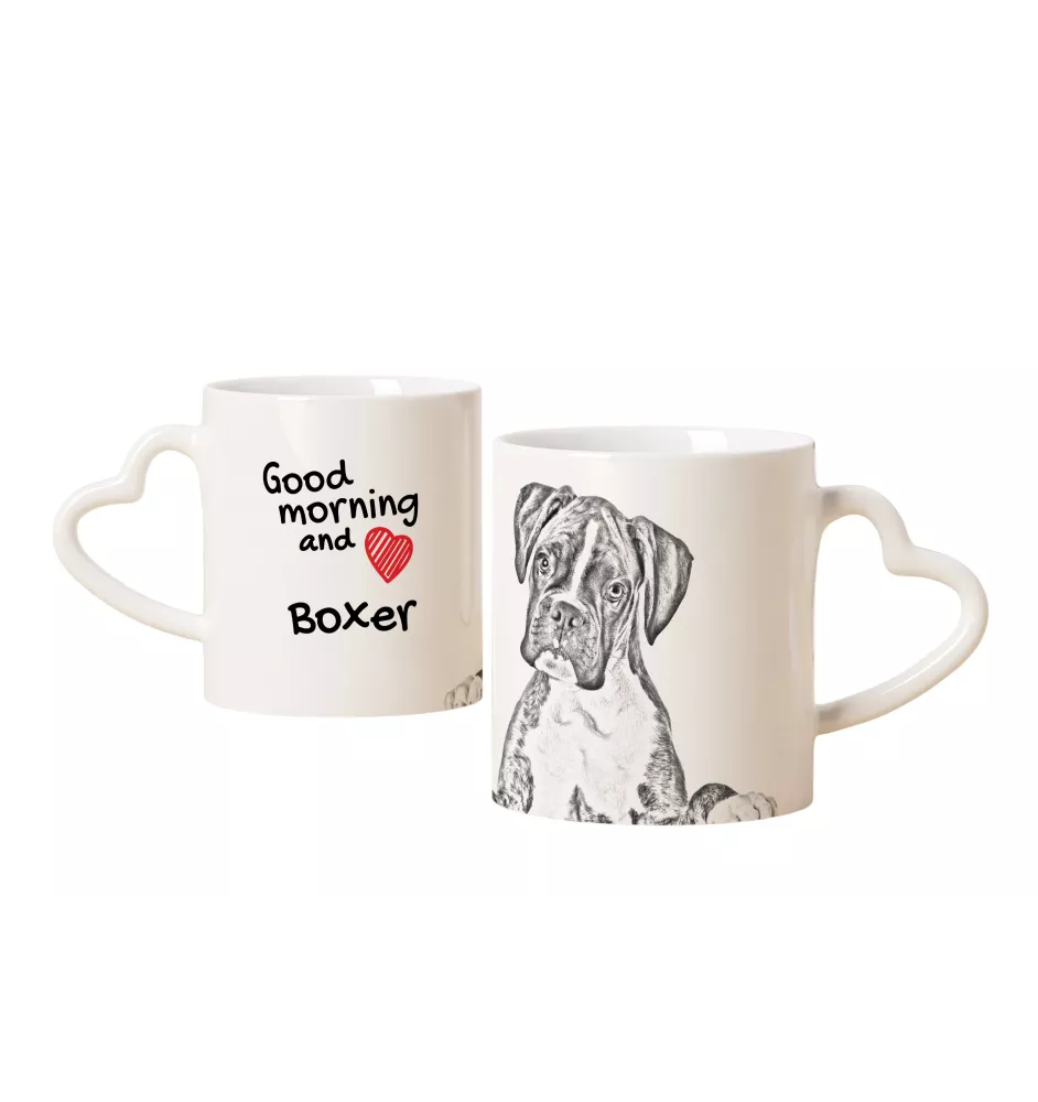 Boxer, German Boxer III - cup with a dog, adorable cup with a heart-shaped handle, universal gift from the Art-Dog brand