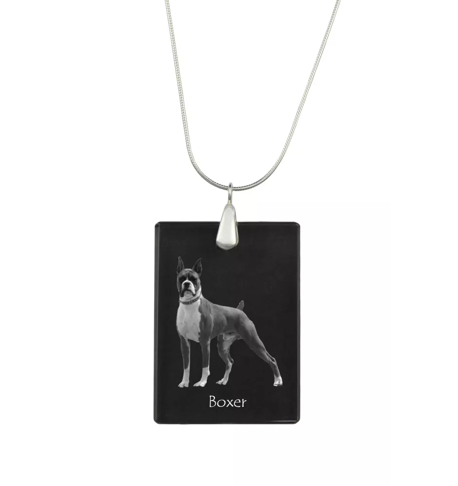 Boxer, Deutscher Boxer III - Kristallanhänger mit Hund, Silberhalskette mit Foto, personalisierter Anhänger der Marke Art-Dog