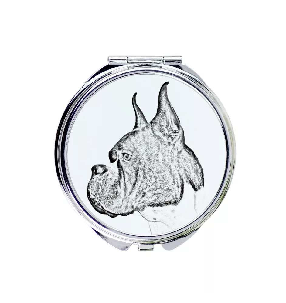Boxer I - miroir de poche avec chien, miroir personnalisé pour sac à main, miroir compact avec impression de la marque Art-Dog