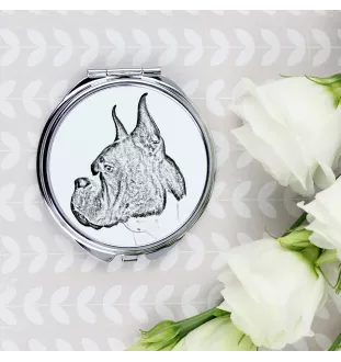 Boxer I - miroir de poche avec chien, miroir personnalisé pour sac à main, miroir compact avec impression de la marque Art-Dog