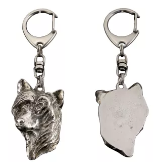 Chien chinois à crête, chien nu chinois - Porte-clés argenté avec chien, décoration de sac à main, pendentif de sac à dos par la marque Art-Dog