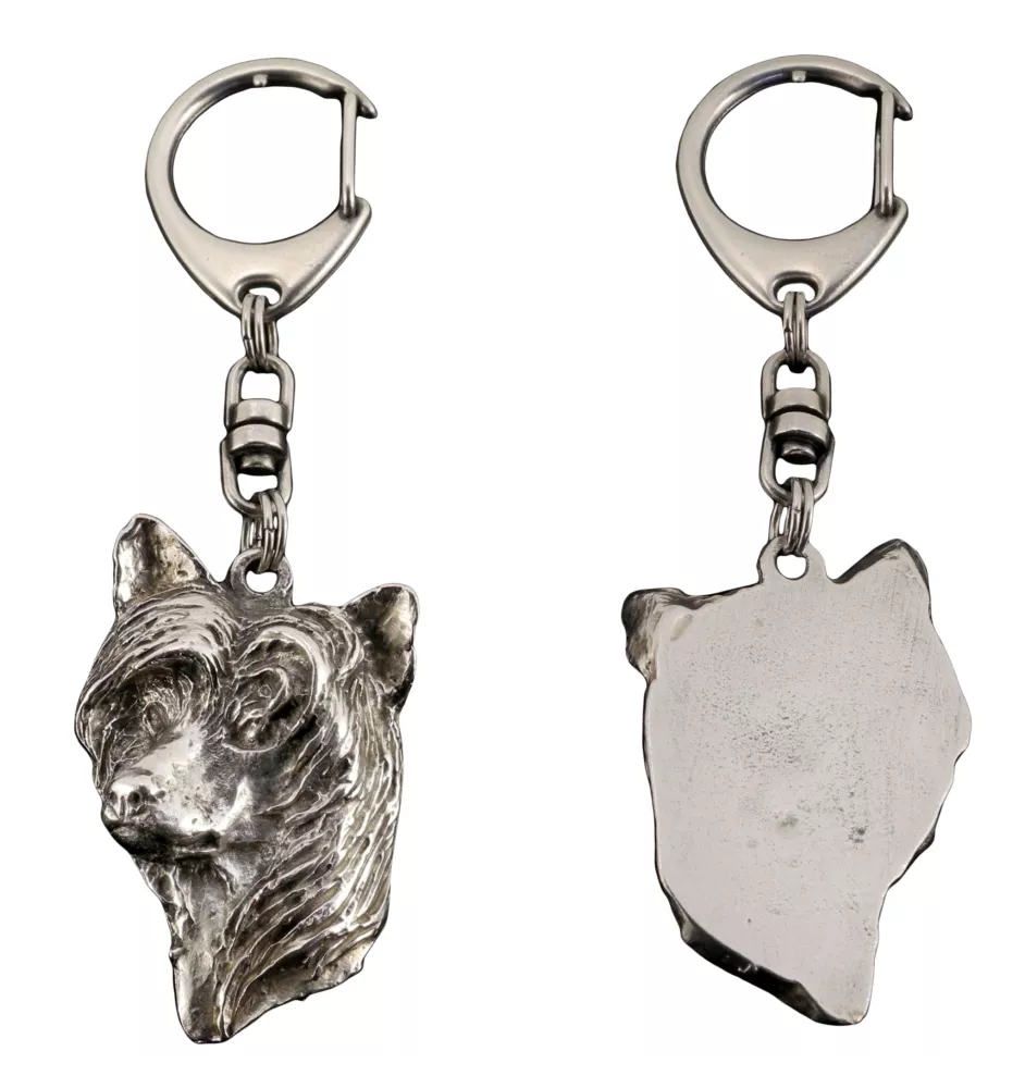 Chinese Crested Dog, Puff - Silver-plated key ring with dog, handbag decoration, backpack pendant by Art-Dog brand
