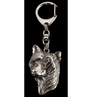 Chien chinois à crête, chien nu chinois - Porte-clés argenté avec chien, décoration de sac à main, pendentif de sac à dos par la marque Art-Dog