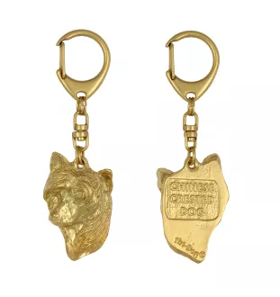 Chinese Crested Dog, Puff - Gilded key ring with dog, handbag decoration, luxury accessory by Art-Dog brand