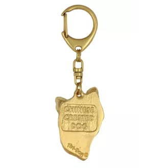 Chinese Crested Dog, Puff - Gilded key ring with dog, handbag decoration, luxury accessory by Art-Dog brand