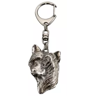 Chien chinois à crête, chien nu chinois - Porte-clés argenté avec un chien dans une boîte cadeau, décoration de sac à main, pendentif de sac à dos par la marque Art-Dog