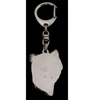 Chien chinois à crête, chien nu chinois - Porte-clés argenté avec un chien dans une boîte cadeau, décoration de sac à main, pendentif de sac à dos par la marque Art-Dog