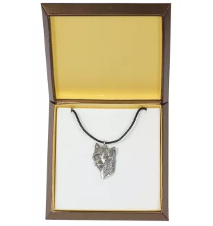 Chinesischer Schopfhund - Hundehalsband in Geschenkbox, versilbertes Medaillon für Hundefans, markanter Anhänger der Marke Art-Dog