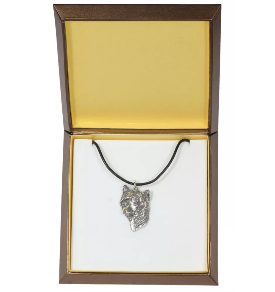 Chien chinois à crête, chien nu chinois - Collier de chien dans une boîte cadeau, médaillon argenté pour fan de chien, pendentif remarquable de la marque Art-Dog