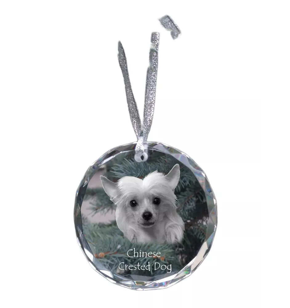 Chinesischer Schopfhund - Kristallkugel mit Foto, Hundebild im Kristall, personalisierter Christbaumschmuck von Art-Dog.