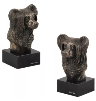 Chinesischer Schopfhund - Hundestatue, Büste auf Steinsockel, Skulptur, Trophäe für Hundeausstellung der Marke Art-Dog