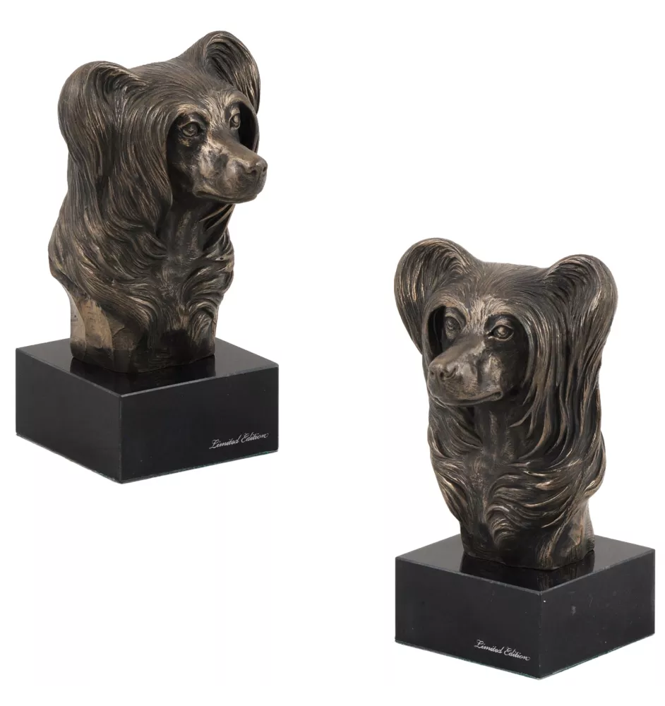 Chien chinois à crête, chien nu chinois - Statue de chien, buste sur socle en pierre, sculpture, trophée pour exposition canine par la marque Art-Dog