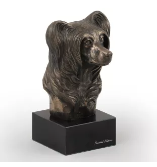 Chien chinois à crête, chien nu chinois - Statue de chien, buste sur socle en pierre, sculpture, trophée pour exposition canine par la marque Art-Dog