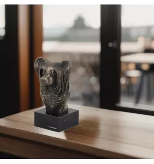 Chinese Crested Dog, Puff - Dog statue, bust on stone base, sculpture, trophy for dog show by Art-Dog brand