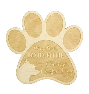 Chinese Crested Dog, Puff - Mug coaster, engraved coaster with dog, gift for dog lover by Art-Dog brand