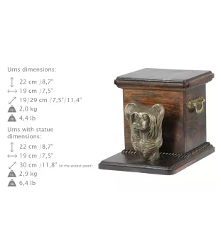 Chinesischer Schopfhund - Eine Urne für die Asche eines Hundes mit einer Statuette, eine elegante Urne für einen Hund, eine außergewöhnliche Urne mit dem Porträt eines Hundes von der Marke Art-Dog.