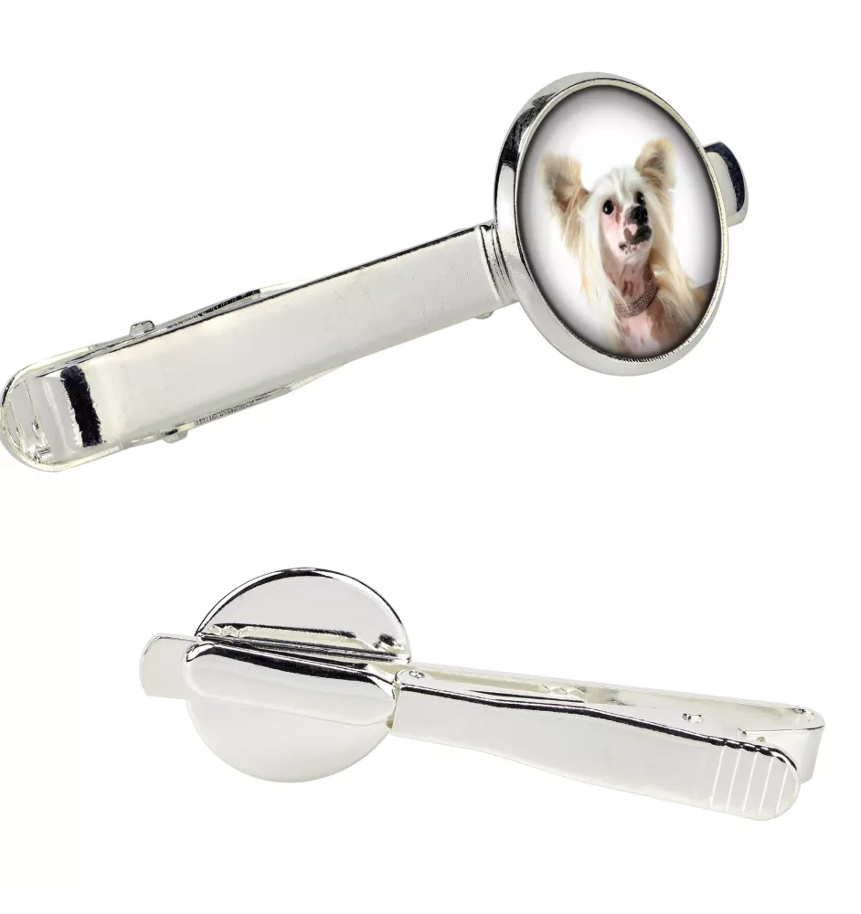 Chinese Crested Dog, Puff - tie clip in a box, stylish tie, personalized jewelry from the Art-Dog brand