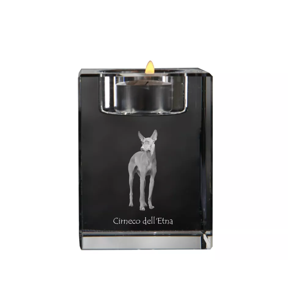 Cirneco de l'Etna, Cirneco dell'Etna - Bougeoir avec photo de chien, porte bougie en cristal, cadeau personnalisé par la marque Art-Dog