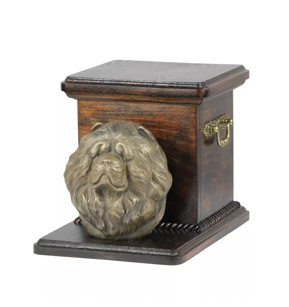 Chow Chow - Eine Urne für die Asche eines Hundes mit einer Statuette, eine elegante Urne für einen Hund, eine außergewöhnliche Urne mit dem Porträt eines Hundes von der Marke Art-Dog.
