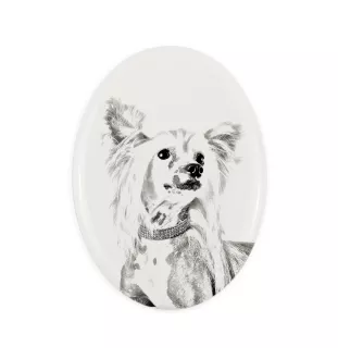 Chinese Crested Dog, Puff - commemorative plaque with a photo of a dog, tombstone with a print, personalized oval plaque from the Art-Dog brand