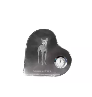 Cirneco dell'Etna - crystal clock with a dog picture, heart-shaped shelf clock, personalized standing clock by Art-Dog brand