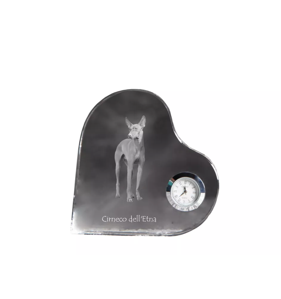 Cirneco dell'Etna - crystal clock with a dog picture, heart-shaped shelf clock, personalized standing clock by Art-Dog brand