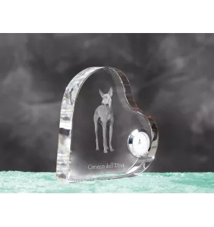 Cirneco dell'Etna - crystal clock with a dog picture, heart-shaped shelf clock, personalized standing clock by Art-Dog brand