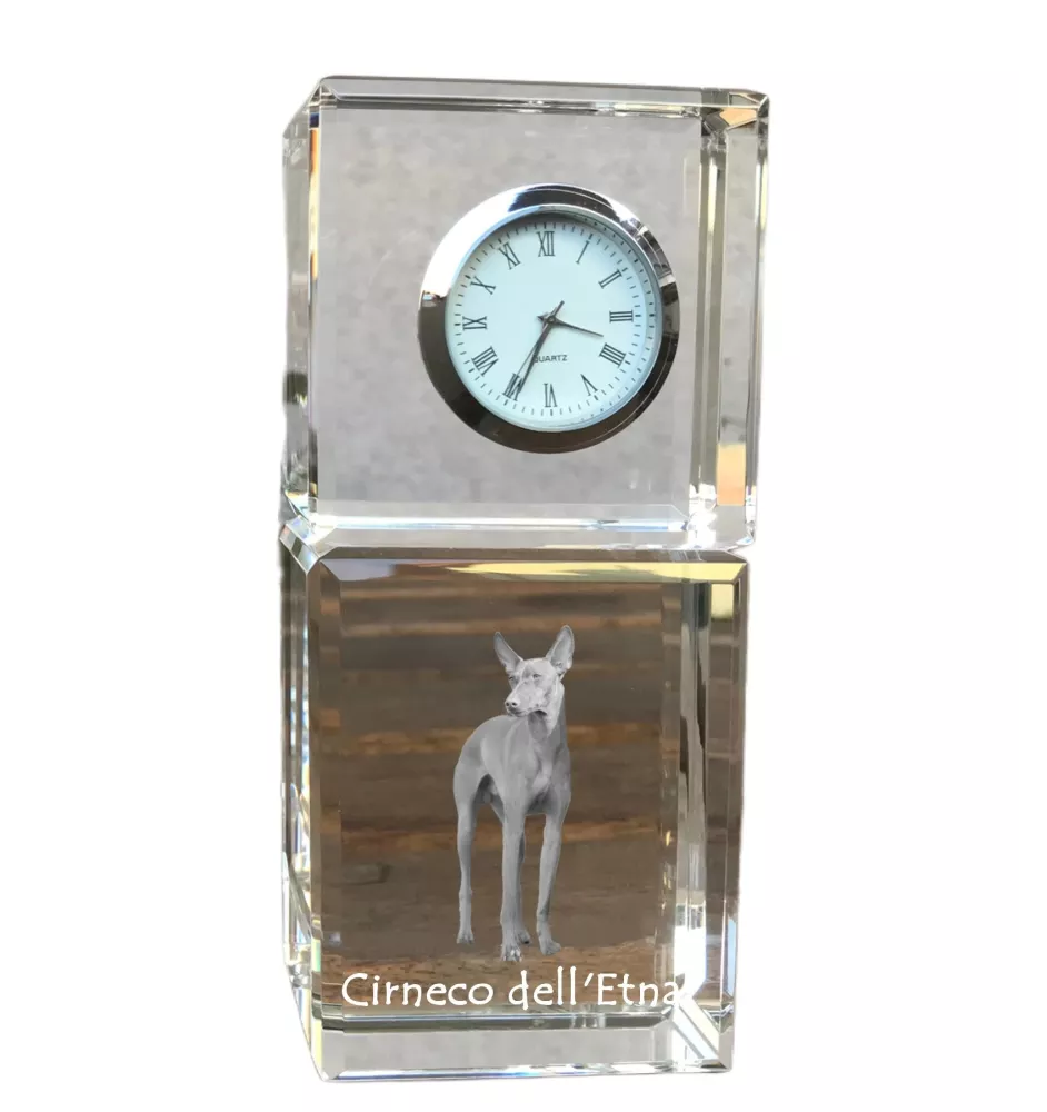 Cirneco de l'Etna, Cirneco dell'Etna - montre en cristal avec photo, photo de chien dans un cristal, horloge de bureau personnalisée de la marque Art-Dog