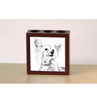 Chinesischer Schopfhund - Stifthalter mit Hund, Schreibtischorganizer mit Aufdruck, personalisierte Schreibtischdekoration der Marke Art-Dog