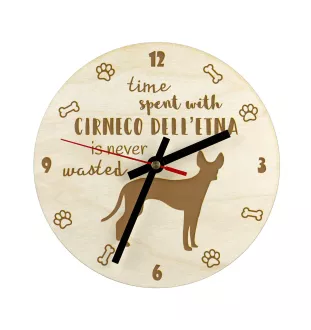 Cirneco de l'Etna, Cirneco dell'Etna - horloge avec chien, horloge en bois, horloge murale pour les amoureux des chiens, horloge de bureau et étagère, Art-Dog