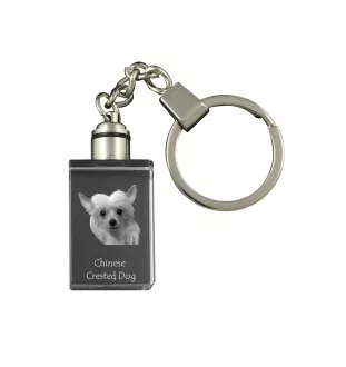 Chinesischer Schopfhund - Schlüsselanhänger aus Kristall mit Hundefoto, beleuchteter Schlüsselanhänger, einzigartiges Geschenk der Marke Art-Dog