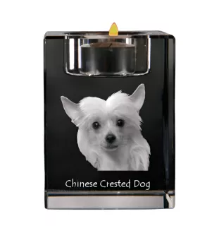 Chinesischer Schopfhund - Kerzenhalter mit Hundefoto, Teelichthalter aus Kristall, personalisiertes Geschenk der Marke Art-Dog