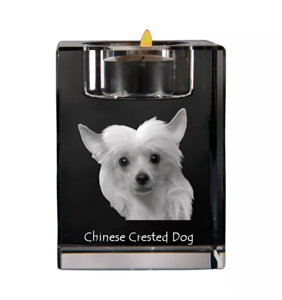 Chinesischer Schopfhund - Kerzenhalter mit Hundefoto, Teelichthalter aus Kristall, personalisiertes Geschenk der Marke Art-Dog